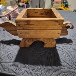 Wooden Turtle Handmade Vintage Planter
